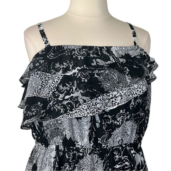 Lane Bryant Maxi Dress Ruffle Top Chiffon Blouson Black White Women’s Size 22/24 - Picture 5 of 12